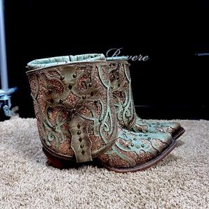 Corral Glitter Turquoise Ankle Booties 7.5